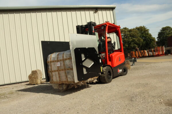 the longhe carton clamp is holding a bale while attached to abbey forklift truck