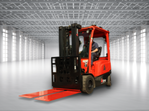 a red and black longhe push pull is on the abbey forklift truck in an empty warehouse