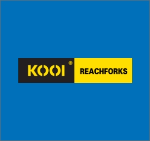 the kooi® reachforks logo is centrally aligned on a blue coloured background