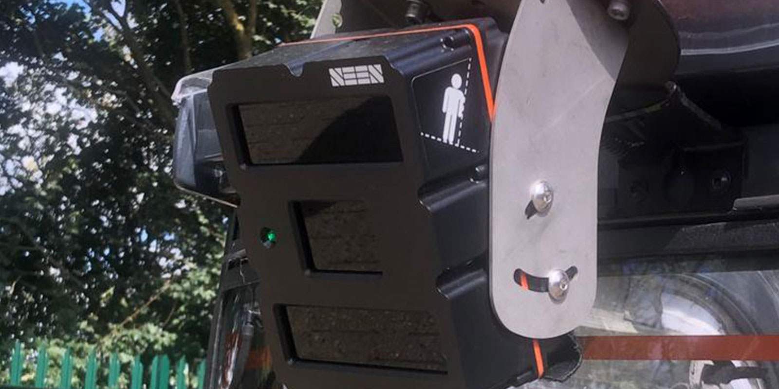 a black seen safety sensor at the back of a forktruck